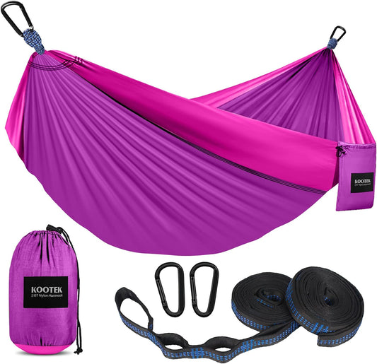 Camping Hammock 500 Lbs Capacity, Portable Hammocks with Tree Straps & Attached Carry Bag, Camping Essentials Gear, Perfect for outside Indoor Hiking Beach Backpack Travel