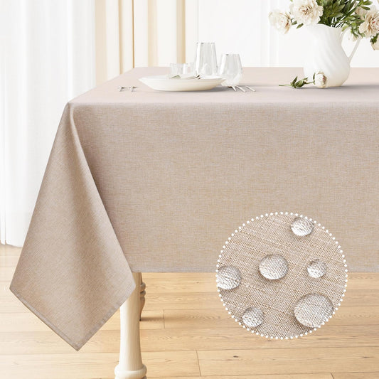 Rectangle Table Cloth Linen Textured, Waterproof Spillproof Anti-Wrinkle Burlap Tablecloth, Washable Decorative Fabric Table Cover for Dining, Party, Banquet, 52 X 70 Inch, Linen