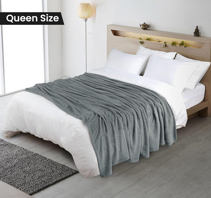 Cool Grey Fleece Blanket Queen Size Fuzzy Soft Anti-Static Microfiber Bed Blanket (90X90 Inch)