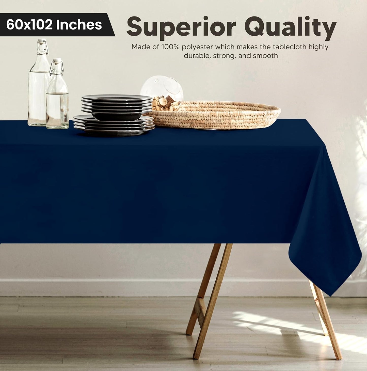 2 Pack 6 Foot Rectangle Table Cloth [60X102 Inches, Navy Blue] Stain and Wrinkle Resistant Tablecloth Washable Polyester Cover for Dining, Buffet Parties, Picnic and Weddings