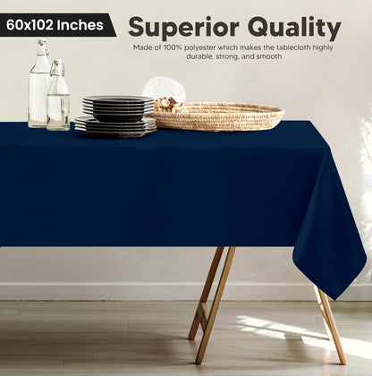 2 Pack 6 Foot Rectangle Table Cloth [60X102 Inches, Navy Blue] Stain and Wrinkle Resistant Tablecloth Washable Polyester Cover for Dining, Buffet Parties, Picnic and Weddings
