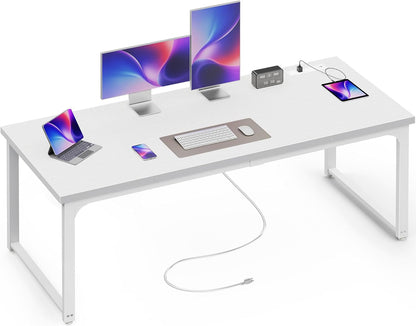 63 x 24 Inch Heavy-Duty Office Desk with Power Outlets & USB-C, Enhanced Desktop Thickness, Sturdy Metal Frame, Ideal for Home Office and Gaming
