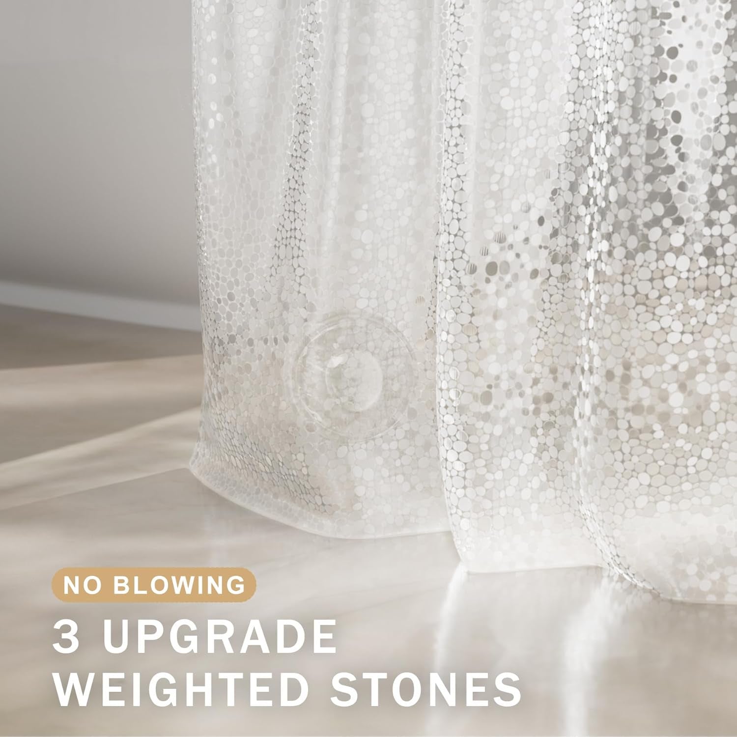 Heavy Duty Shower Curtain Liner, 100% EVA Clear Shower Curtain and Liner 2-In-1, 72X72 Luxury Plastic Weighted Bathroom Cobble Shower Liner, 12 Rustproof Grommets & 3 Heavyweight Stones