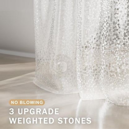 Heavy Duty Shower Curtain Liner, 100% EVA Clear Shower Curtain and Liner 2-In-1, 72X72 Luxury Plastic Weighted Bathroom Cobble Shower Liner, 12 Rustproof Grommets & 3 Heavyweight Stones