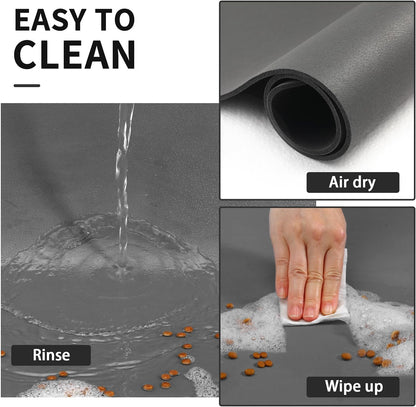 Pet Feeding Mat - Absorbent Dog Mat for Food and Water, No Stains Cat Bowl Mat, Easy to Clean Pet Placemats, Quick Dry Dog Water Dispenser Mat for Messy Drinkers | Paw Dark Grey 12"X 19"