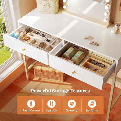 Modern 47-Inch Vanity Desk with Drawers - Versatile Computer and Makeup Dressing Table for Bedroom in White