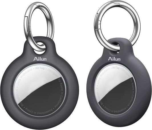 [2Pack] Hard PC Cover for Airtag,Shockproof Loop with Keychain Ring Holder Skin Protector Protective Case Tracker Finder Locator Anti-Lost,Wear-Resistant Black