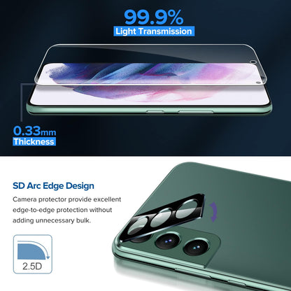 Pack of 2 Tempered Glass Compatible with Samsung Galaxy S22 5G (Not for S22 Plus), with [2 Pieces] Rear Camera Protectors and Free Installation Kit, Screen Protector Film