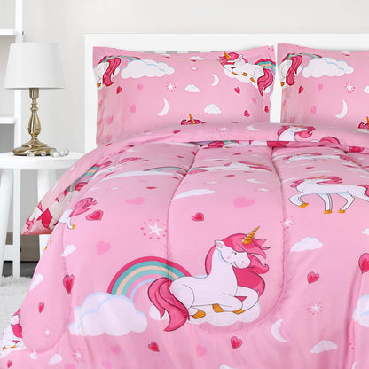 All Season Unicorn Comforter Set with 2 Pillow Cases, 3 Piece Soft Brushed Microfiber Kids Bedding Set for Boys/Girls, Machine Washable (Twin)