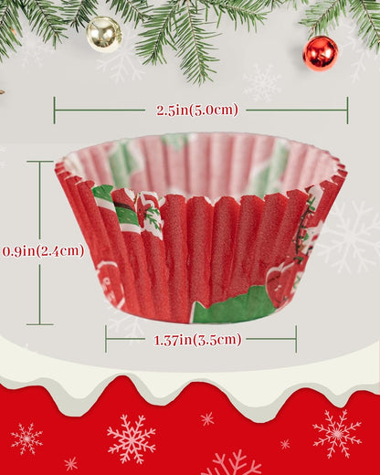 400 Pcs Christmas Cupcake Liners with 12 Pcs Cupcake Toppers, Mini Cupcake Liners, Mini Muffin Liners for Xmas Party, Baby Shower, Christmas Holiday, Birthday Party