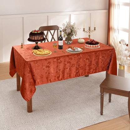 Rectangle Thanksgiving Tablecloth, Waterproof Jacquard Fall Table Cloth, Damask Cloth Table Cover for Harvest Decor (60" X 84", Rust Maple Leaf)