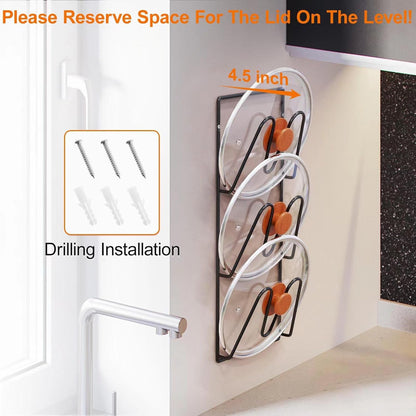 2 Pack Pot Lid Organizer Rack, 6-Tier Pot Lids Holder for Cabinet Door/Wall, No Drilling Adhesive Wall/Door Mounted Rustproof Pot and Pan Cover for Kitchen Storage, Classic Black