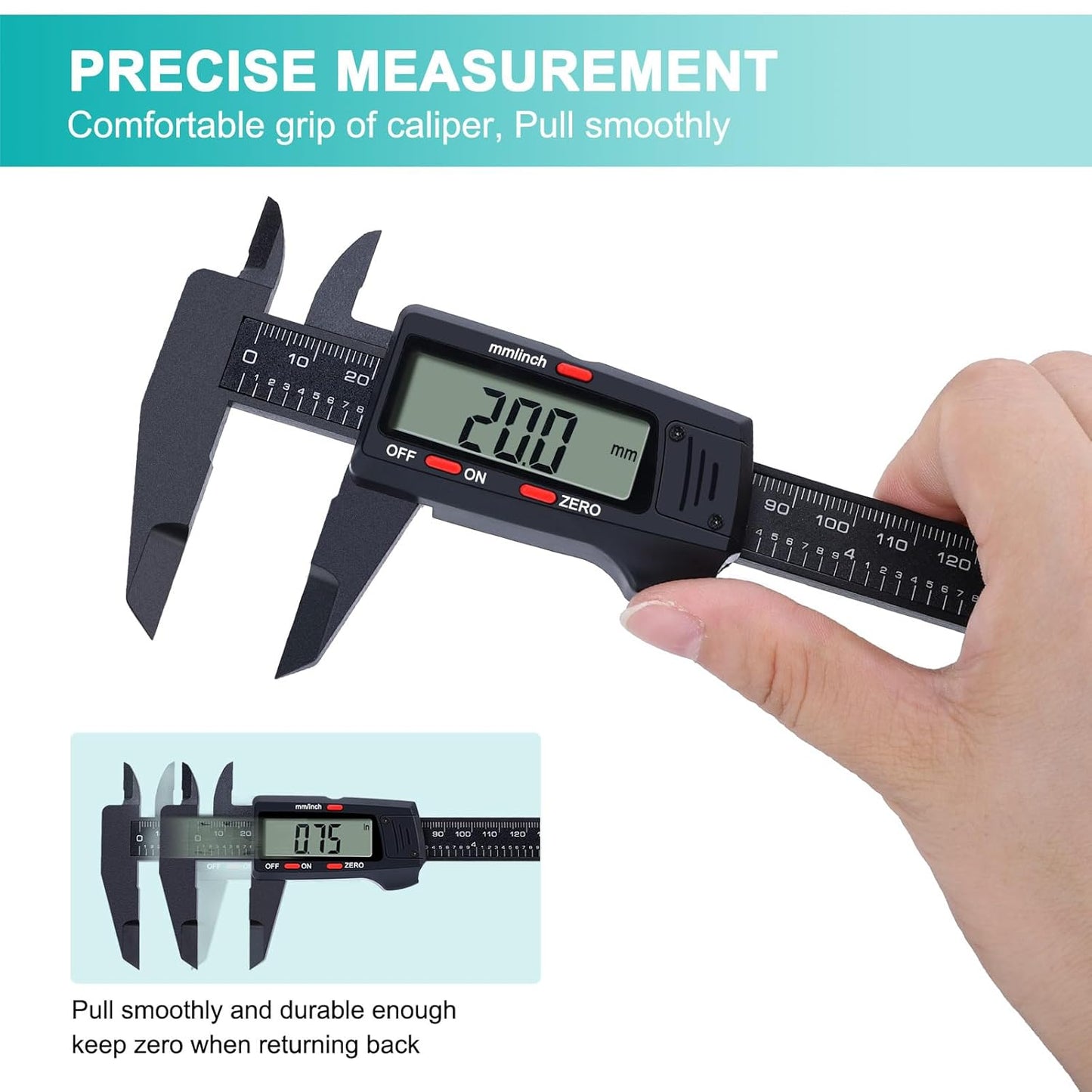 Digital Caliper, Caliper Measuring Tool with LCD Screen, Electronic Micrometer Caliper with Auto-Off Feature, Inch and Millimeter Conversion(0-6")