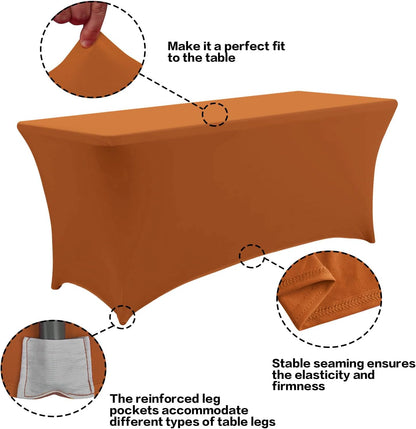 2 Pack 6FT Table Cloth for Rectangular Fitted Events Stretch Caramel Table Covers Washable Spandex Tablecloth Protector for Party, Wedding, Cocktail, Banquet, Festival