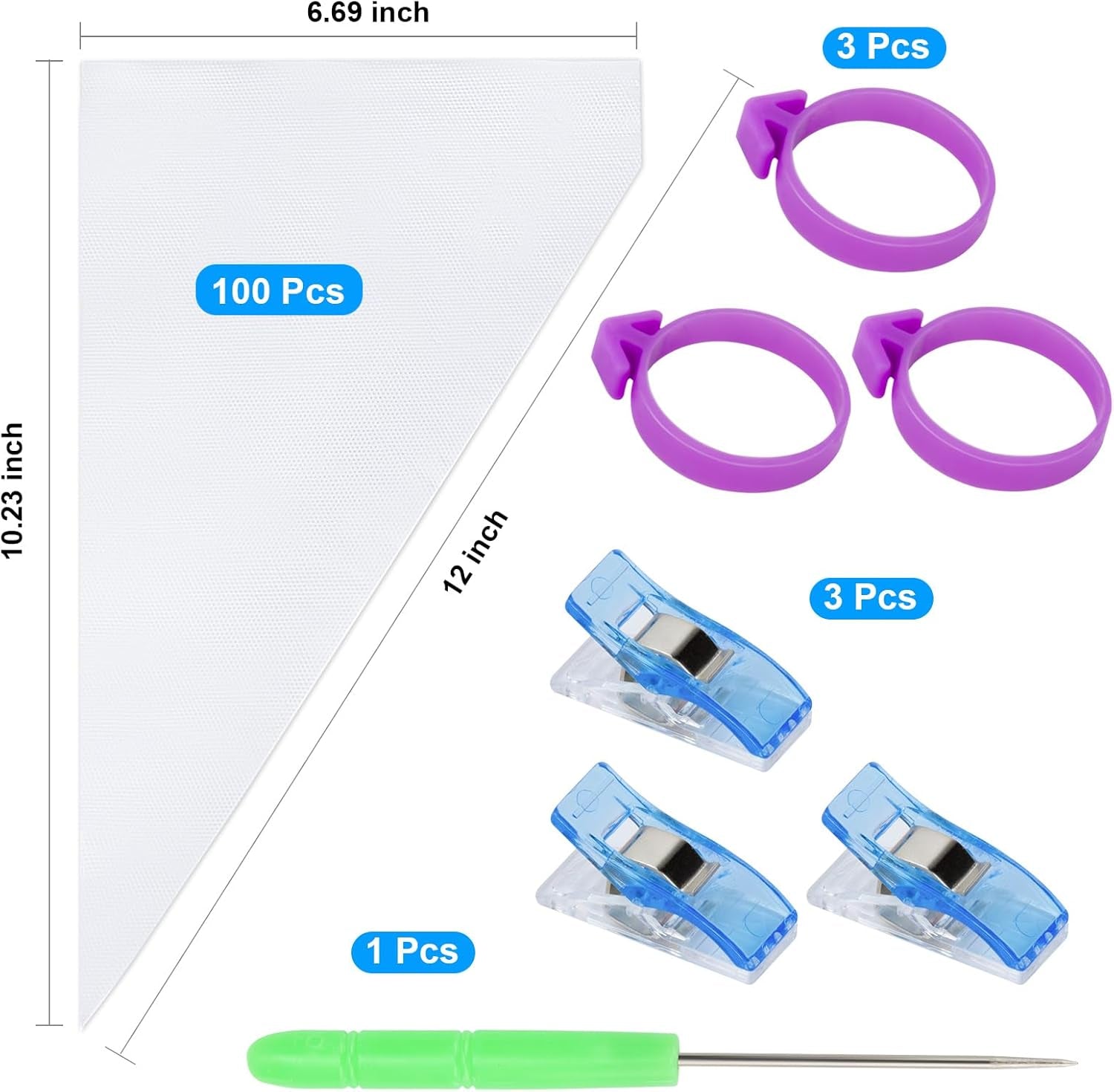 107 Pcs Piping Bags Set, 100Pcs Pastry Bags 12 Inch, Frosting Bags, Cake Decorating Bags, Decorating Bags Piping Bags Disposable with 3 Bag Ties, 3 Clips & 1 Scriber Needle