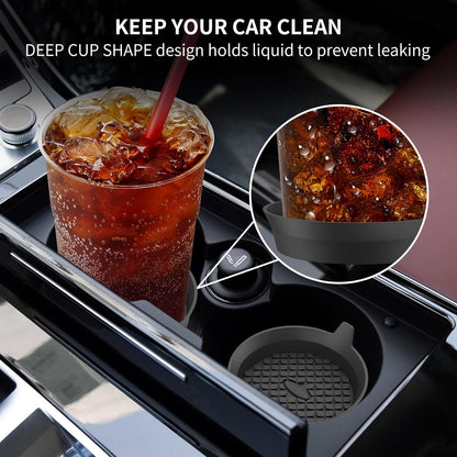 Car Cup Holder Coasters [4 Pack] Silicone Cups Mats, Automotive Universal Non-Slip Recessed Interior Accessories Black