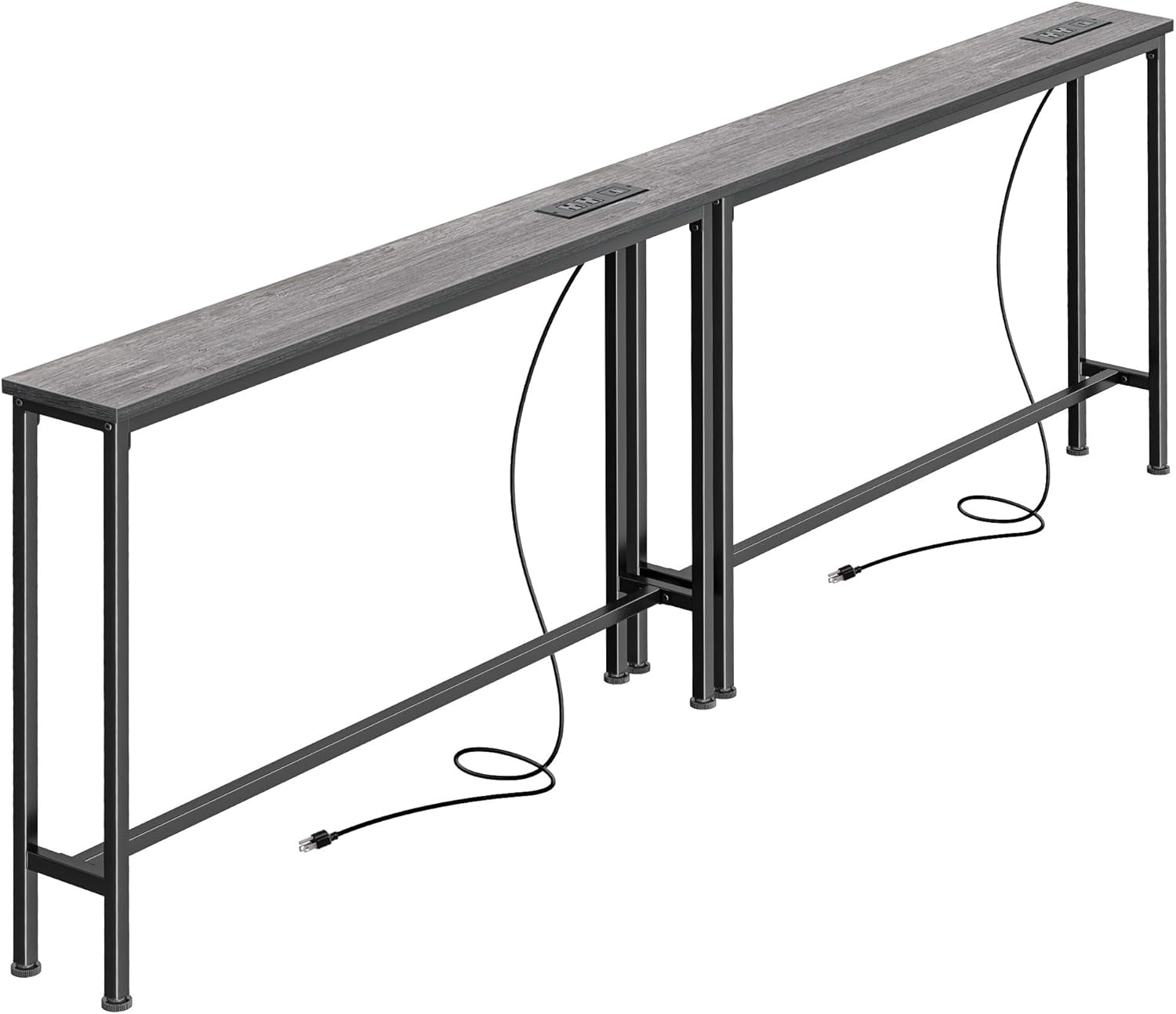 5.9-Inch Narrow Console Table Set of 2 with Outlet, 78-Inch Length, Behind Couch and Entryway Tables with Charging Station, Charcoal Gray for Living Room