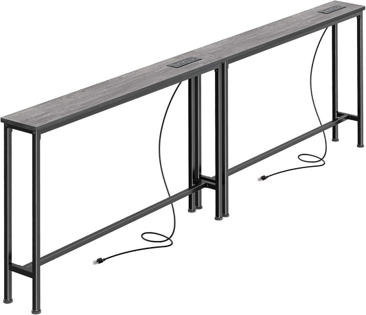 5.9-Inch Narrow Console Table Set of 2 with Outlet, 78-Inch Length, Behind Couch and Entryway Tables with Charging Station, Charcoal Gray for Living Room