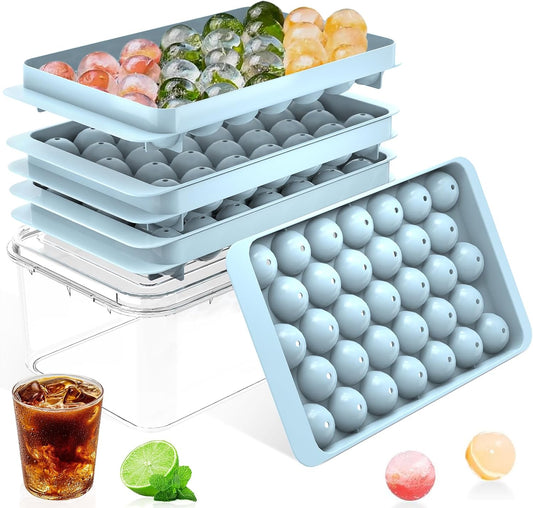 Ice Cube Tray with Lid and Bin – round Ice Cube Trays for Freezer, Bpa-Free Food-Grade Ice Mold, Stackable Ice Ball Maker, Iced Bucket Kits, Circle Ice Tray for Cocktails, Whiskey, Coffee, and Drinks