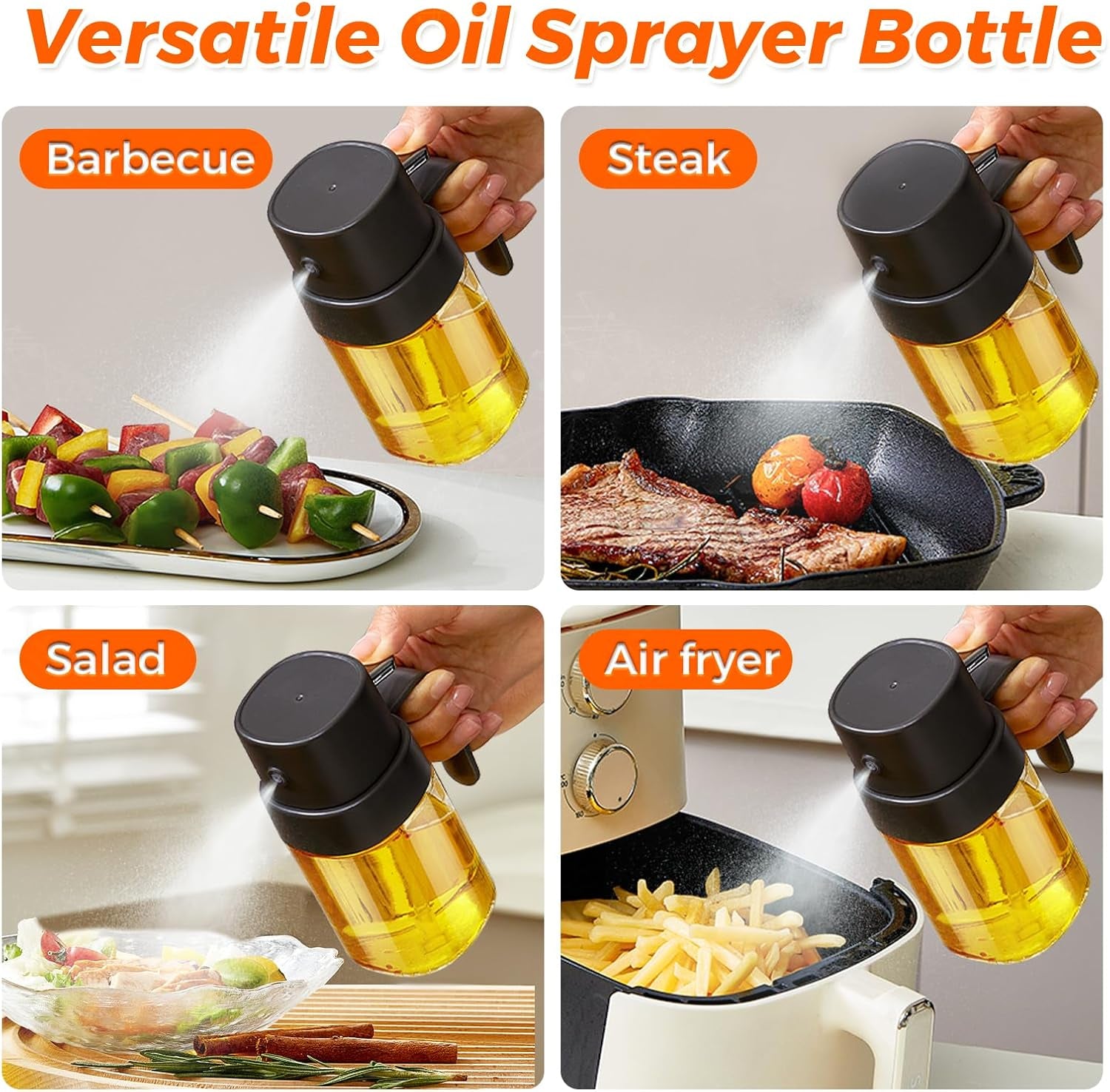 Mini Oil Sprayer for Cooking, 6.8 OZ/ 200 ML Premium Oil Spray Bottle for Kitchen, Food-Grade Olive Oil Sprayer, Portable Oil Mister for Air Fryer, Kitchen, Outdoor BBQ and Camping (Black)