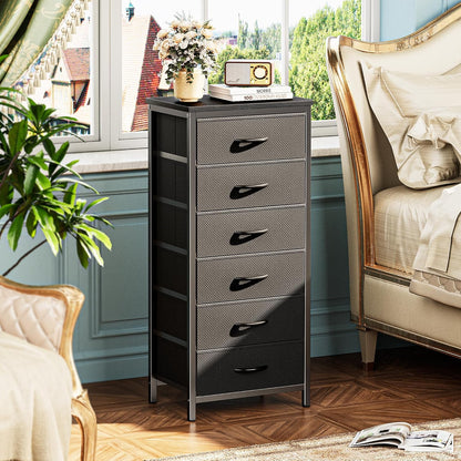 Tall Fabric Dresser with 6 Drawers and Metal Frame, Versatile Storage Solution for Bedroom, Closet, and Nightstand, Black