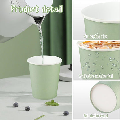 100Pcs 9Oz Sage Green Paper Cups,Disposable Coffee Paper Cup,Green Party Cups Beverage Drinking to Go Cups for Birthday Bridal Shower Wedding Easter St Patricks Baby Shower Party Supplies
