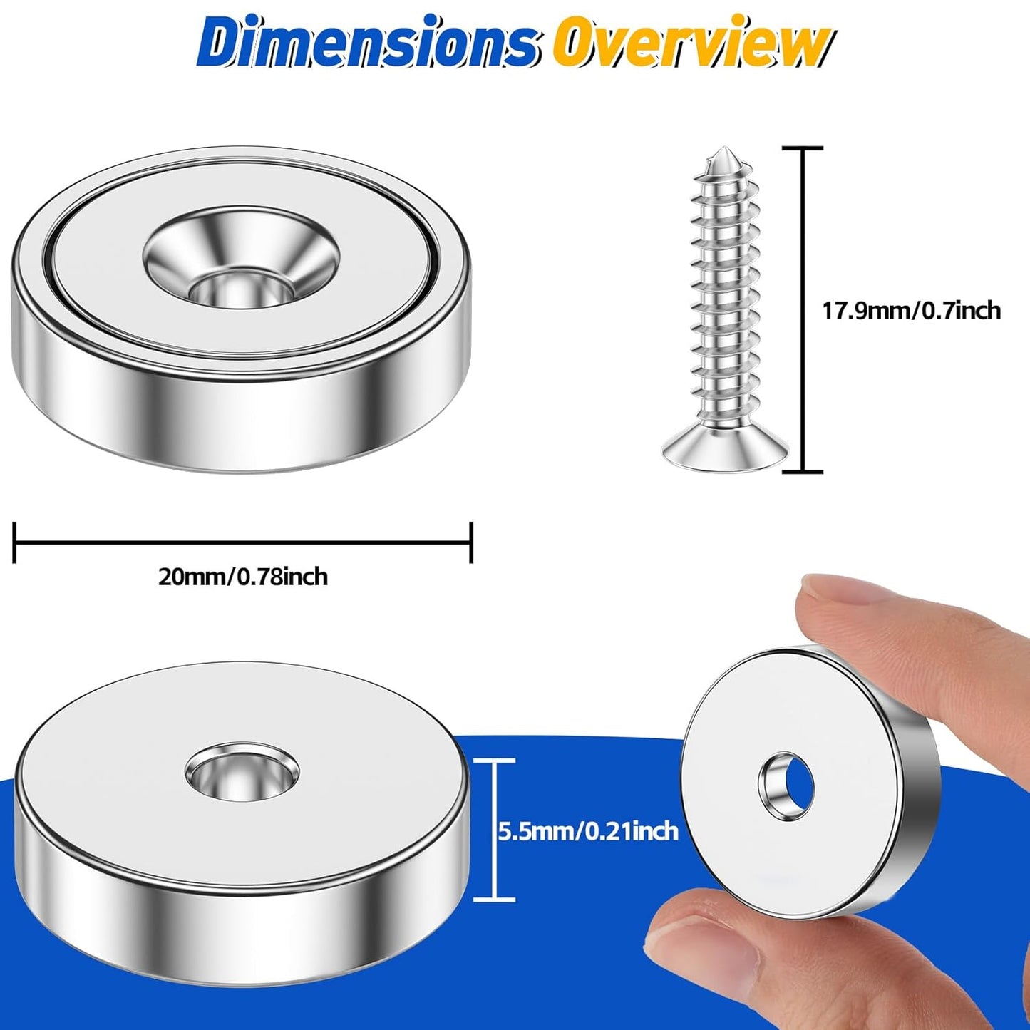 4 Pack Neodymium Cup Magnets, 30LBS Holding Force Strong Rare Earth Magnets with Heavy Duty Countersunk Hole and Stainless Screws for Refrigerator, Tool Room, Science, Craft, Office and Garage