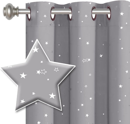 Blackout Star Curtains for Kids Room Boys Girls Twinkle Silver Stars Thermal Insulated Cute Thick Soft Curtain Drapes, Grommet Top, 1 Panel, 52" W X 63" L, Grey