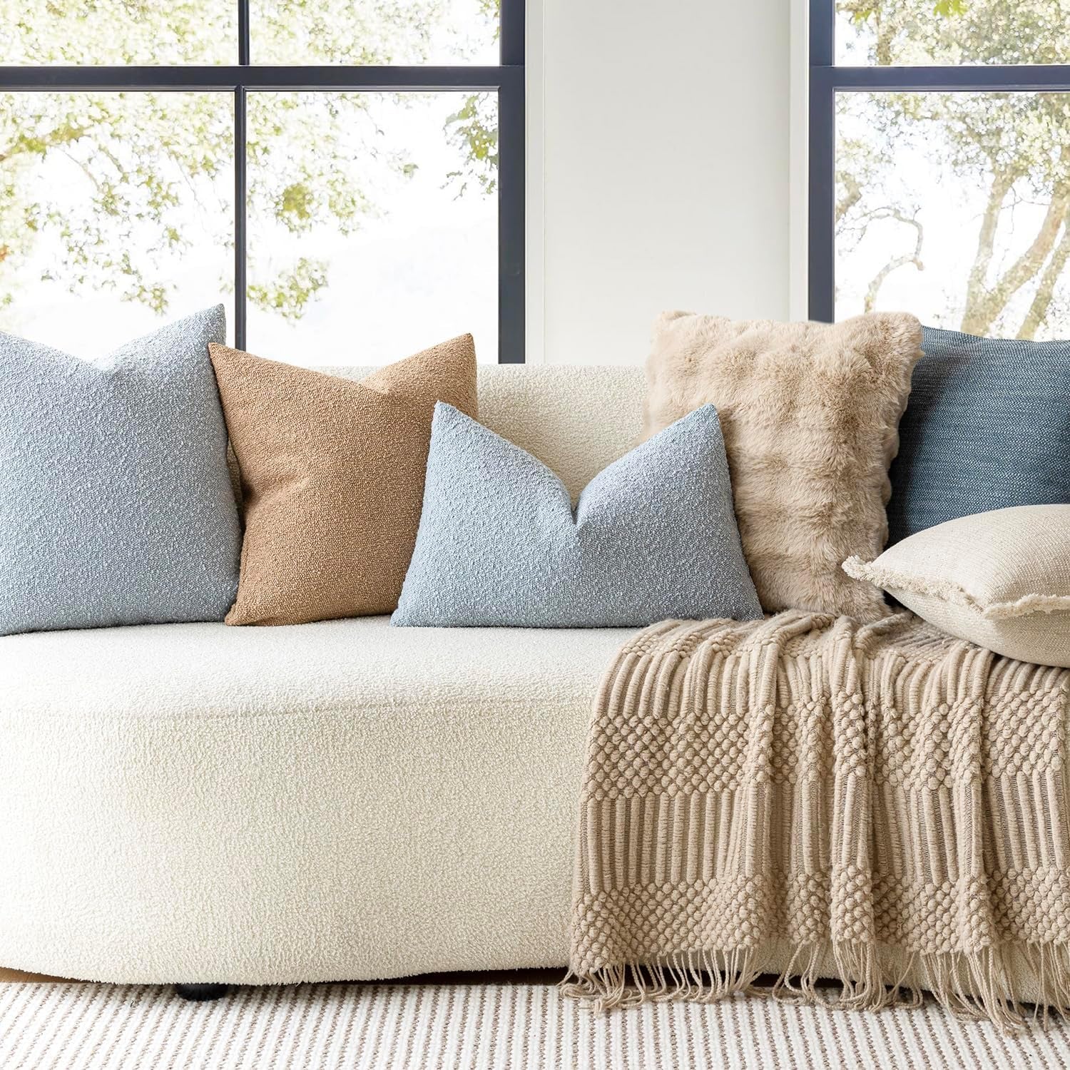 Pack of 2 Textured Boucle Throw Pillow Covers Accent Solid Lumbar Pillow Cases Cozy Soft Decorative Couch Cushion Case for Chair Sofa Bedroom Living Room Home Decor, 12 X 20 Inch,Camel