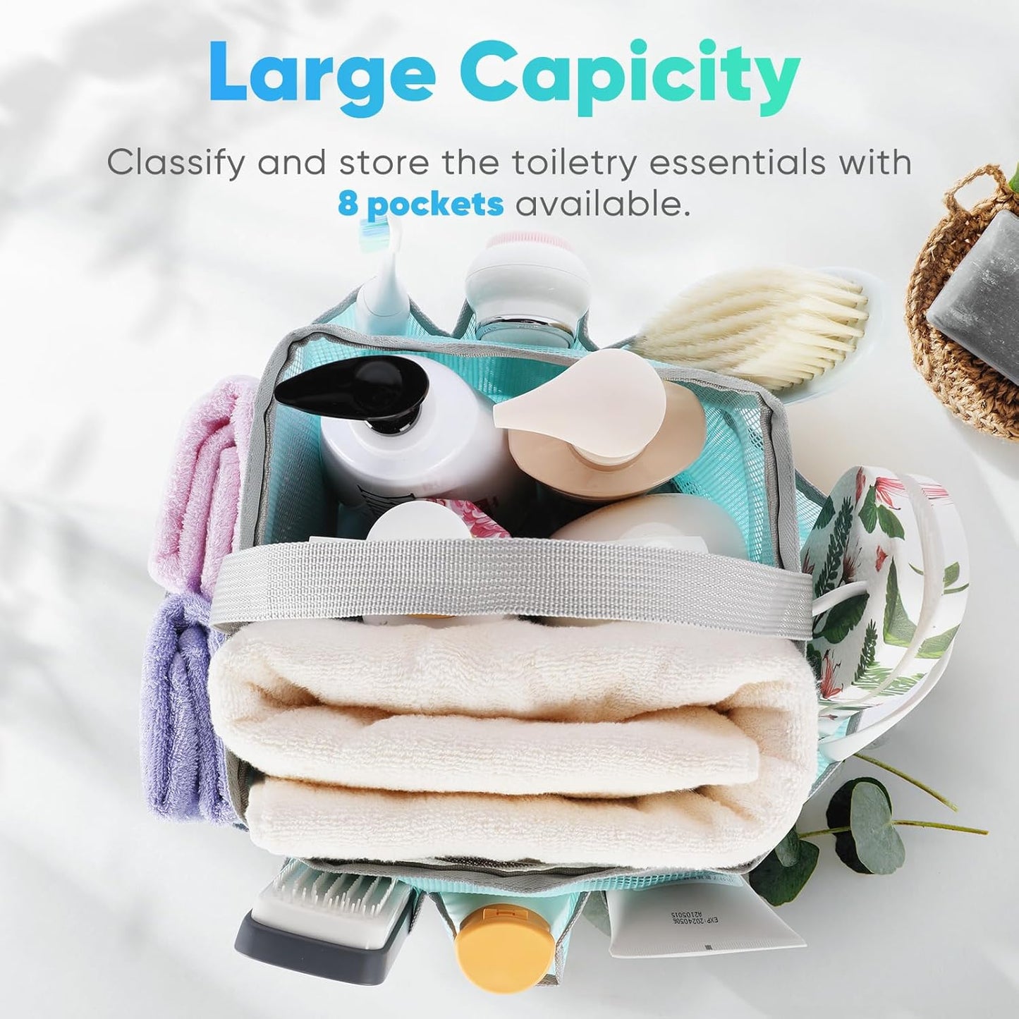 2 Pack Mesh Shower Caddy Portable for College Dorm Room Essentials, Shower Caddy Dorm with 8-Pocket Large Capacity,Shower Bag for Beach,Swimming,Gym