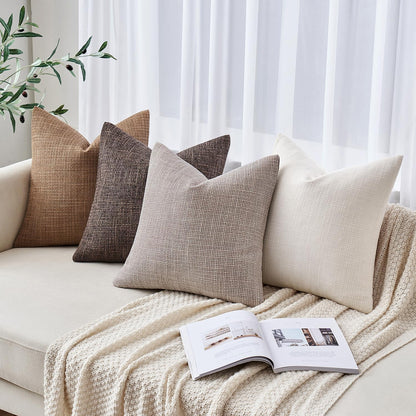 Burlap Linen Throw Pillow Covers 18X18 Inch Set of 2 Cream White Christmas Decorative Pillows Modern Farmhouse Soft Accent Cushion Covers for Couch Sofa Bedroom Livingroom Home Decor