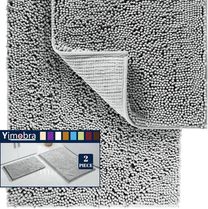 Bathroom Rug Set 2-Piece, Soft Absorbent Quick-Dry Chenille Bath Mats, Machine-Washable, Bathroom Mats for Floor, Tub & Shower, Bath Rugs for Bathroom – 32X20 + 24X17, Grey