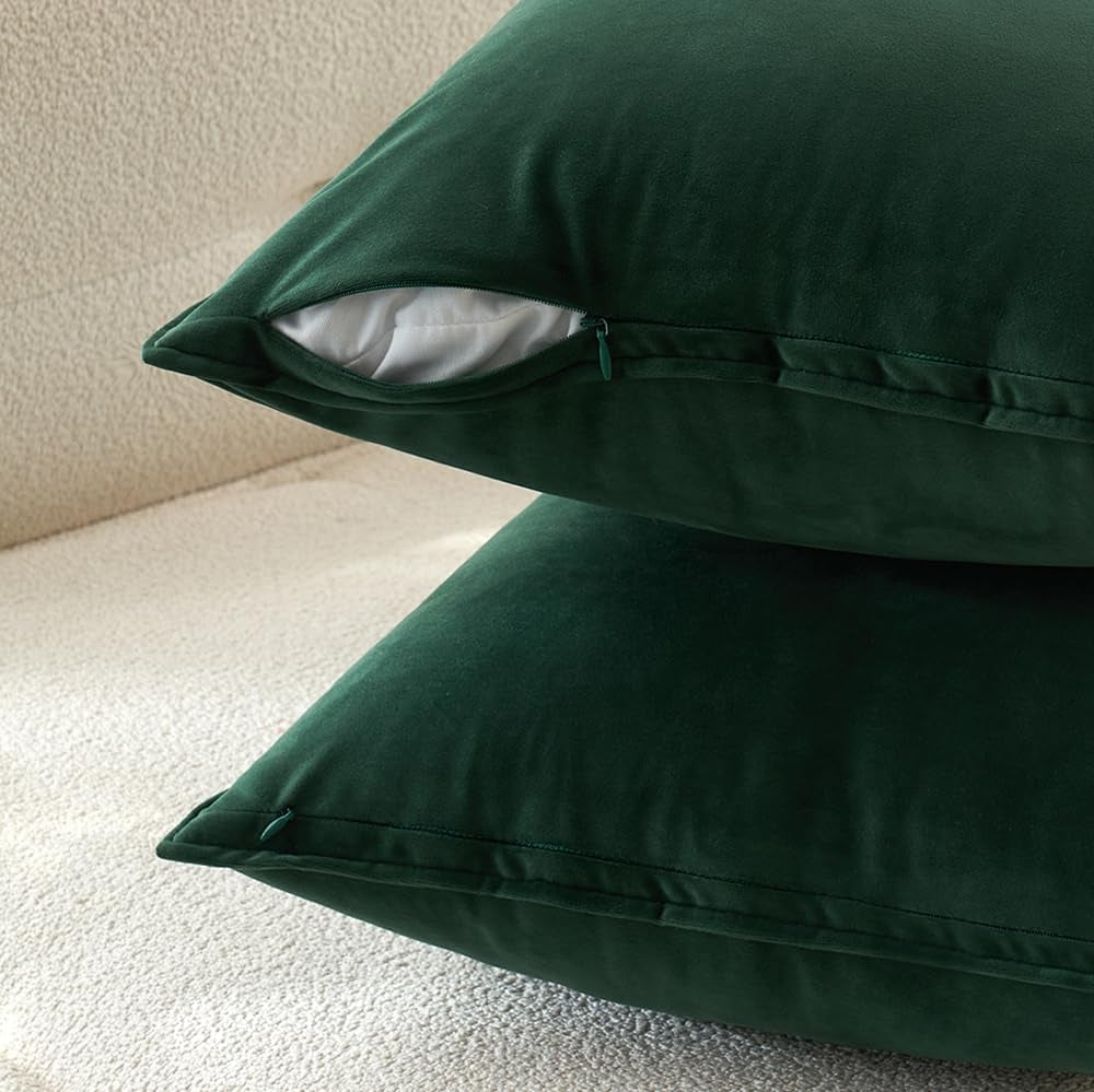 Pack of 2 Christmas Decorative Velvet Throw Pillow Cover Soft Army Green Pillow Cover Solid Square Cushion Case for Winter Sofa Bedroom Car 18X 18 Inch 45X 45Cm