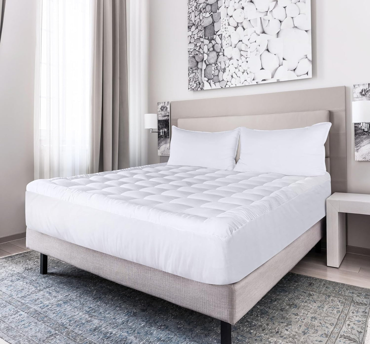Full Mattress Pad, Quilted Fitted Premium Mattress Protector, Deep Pocket Cover Stretches up to 16 Inches, Fluffy Pillow Topper (54X75 Inches, White)