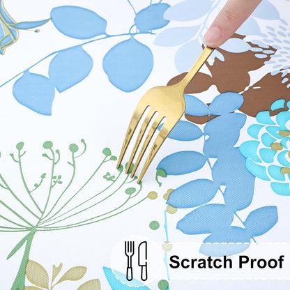 round Fitted Tablecloth with Elastic Edge, 100% Waterproof Oil Proof Plastic Table Cover, Vinyl Flannel Backed Tablecloth Fits 45"-56" round Tables for Dinner, Outdoor, Picnic, Leaves