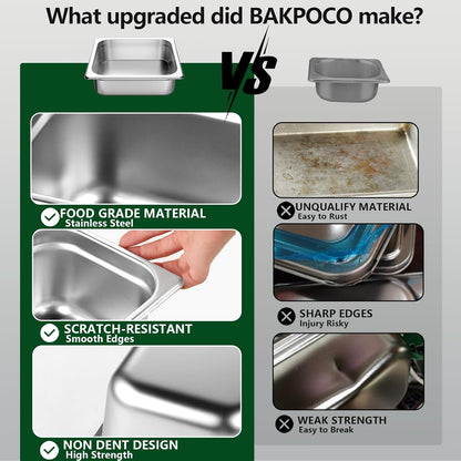 Hotel Pan 1/2 Half Size - Steam Pan with Lid 4" Deep 4 Packs Food Pan anti Jam Stainless Steel Buffet Pan Commercial Stainless Steel Pan