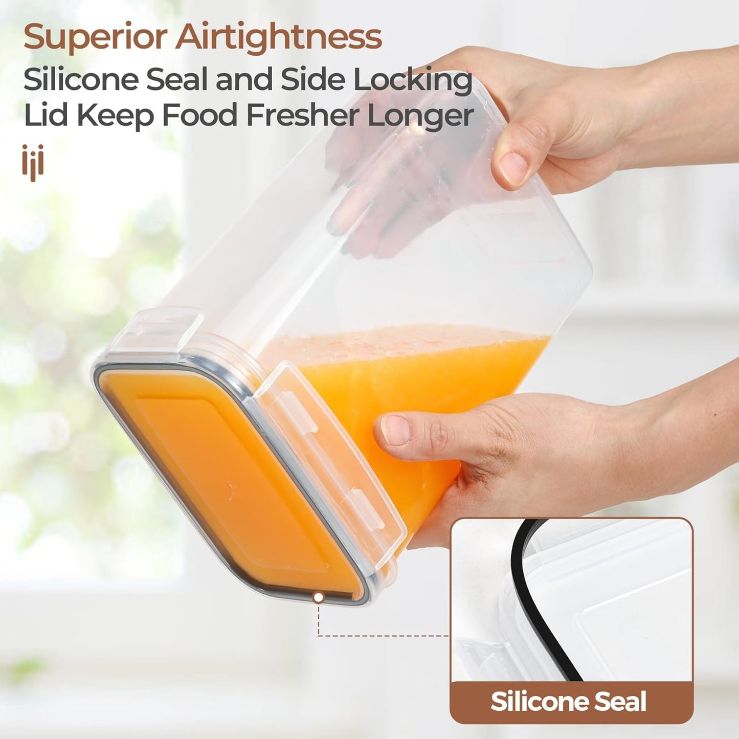 Food Storage Containers with Lids Set of 3 (2L/2.1Qt) (1.4L/1.5Qt) (0.8L/0.8Qt), Airtight Food Storage Container, Plastic Canister Sets for Kitchen, Pantry Organizer for Sugar, Cereal and Snack