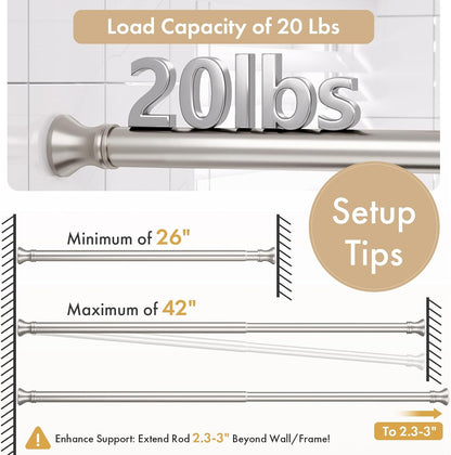 Spring Tension Shower Curtain Rod, 26-42 Inches Rust-Resistance Tension Curtain Rod Bathroom Rod, Adjustable Shower Curtain Rod No Drill, Nickel