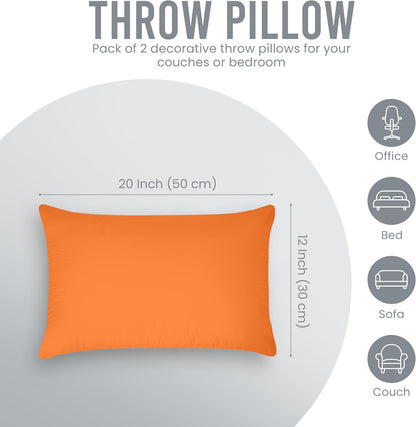 Throw Pillows (Pack of 2, Orange), 12 X 20 Inches Indoor Decorative Pillow Insert for Sofa, Bed and Couch