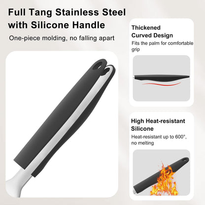 Stainless Steel Fish Spatula, 11.7" Small Metal Spatula for Cast Iron Skillet, Slotted Turner with Silicone Handle, Kitchen Cooking Flipper for Fish, Egg and Burger