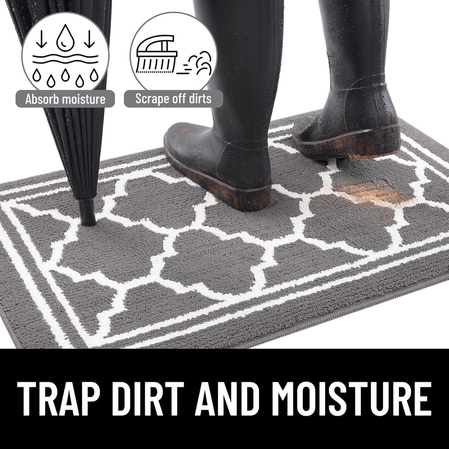 Indoor Door Mat 2 Pieces, Doormat for Entryway Size 32X20 and 30X17 in Grey 2 Item Bundle