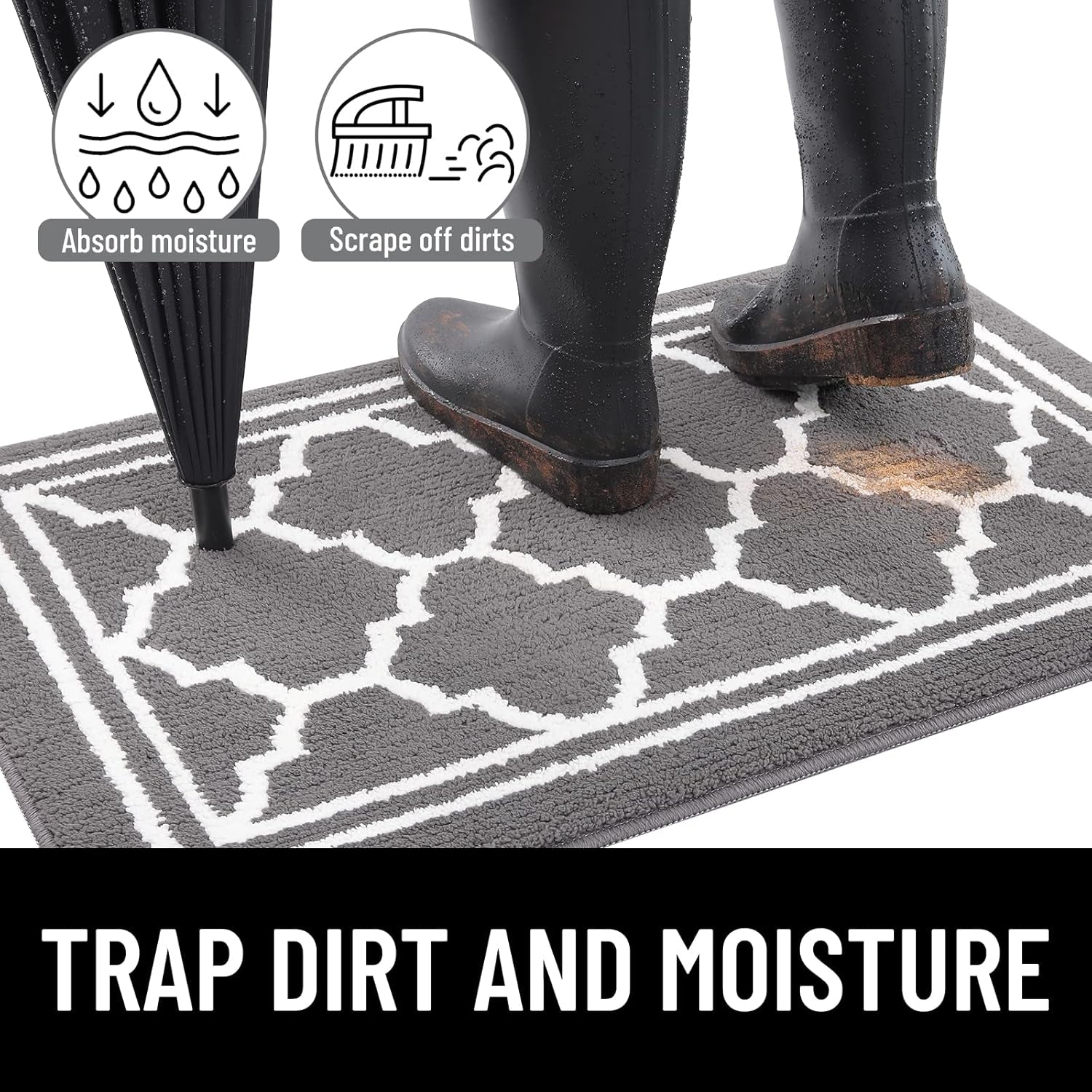 Indoor Door Mat 2 Pieces, Doormat for Entryway Size 32X20 and 30X17 in Grey 2 Item Bundle