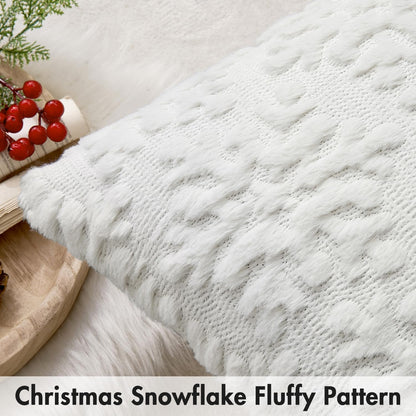 Christmas Pure White Throw Pillow Covers Snowflakes Decorative 18×18 Inch Faux Wool Winter Festival Couch Pillow Covers Set of 2 Farmhouse Holiday Home Decors for Sofa Livingroom Bed