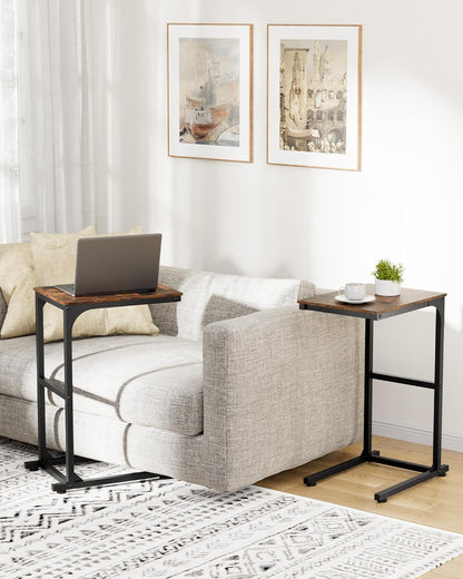 Side Table - C-Shaped Small End Tables for Living Room & Bedroom, Rustic-Style Narrow Couch Table for Small Spaces, Leveling Feet Attached, 15.7"×11.8"×24.0"