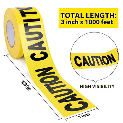 Halloween Decorations Caution Tape 2 Pack, 3" X1000Ft Safty Tape Yellow Caution Tape Roll, Construction Tape for Danger/Hazard Areas/Crime Scene Halloween Party Decorations