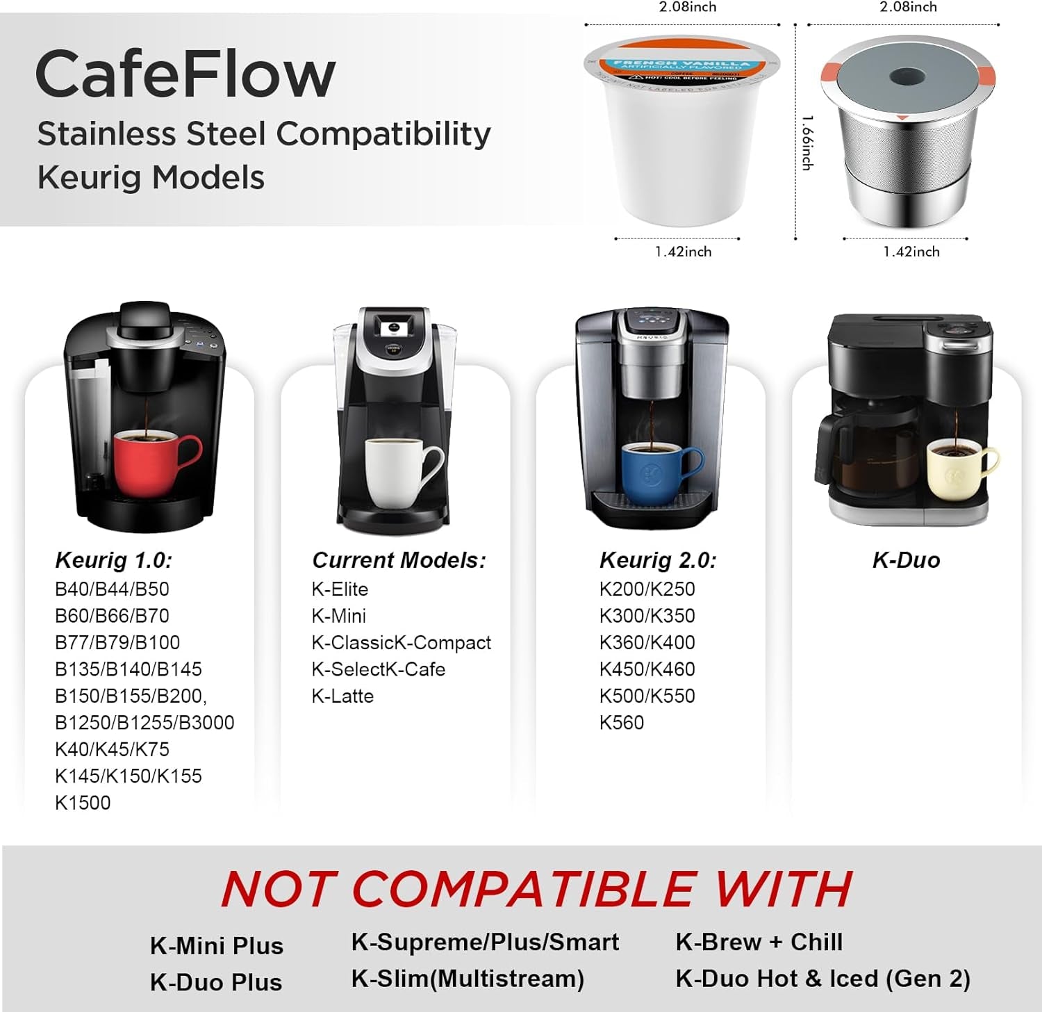 Reusable K Cups and Coffee Pods,Universal Stainless Steel K Cups for Keurig 2.0 and 1.0 Coffee Makers Machine Non-Bpa(1Pack)