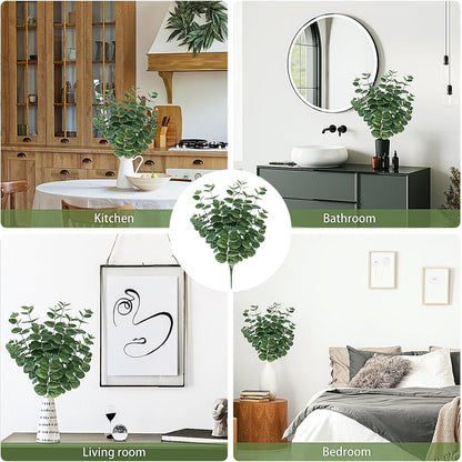 2 PCS Artificial Eucalyptus Stems, 25" Fake Plants Faux Greenery Stems for Centerpiece Table Decorations Flower Arrangement Wedding Kitchen Island Home Vase Decor, Green