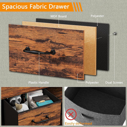 Rustic Brown Bedroom Dresser and TV Stand with 8 Drawers, Power Outlets, and Wood Desk Top - Versatile Storage Solution for Closet and Living Room