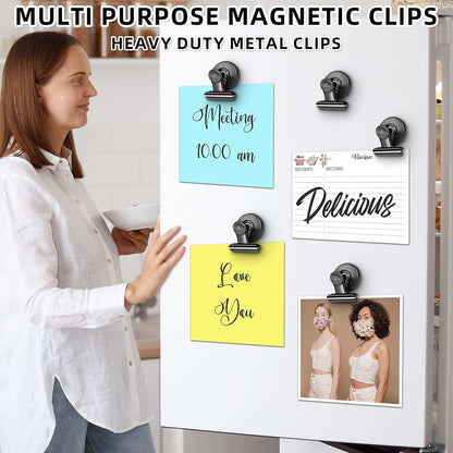 6 Pack Magnetic Clips Heavy Duty, Magnet Clips for Fridge, Refrigerator Magnets, Strong Magnetic Clip,Scratch Free Magnets with Clip for Refrigerator, Whiteboard, Classroom, Locker(Black)