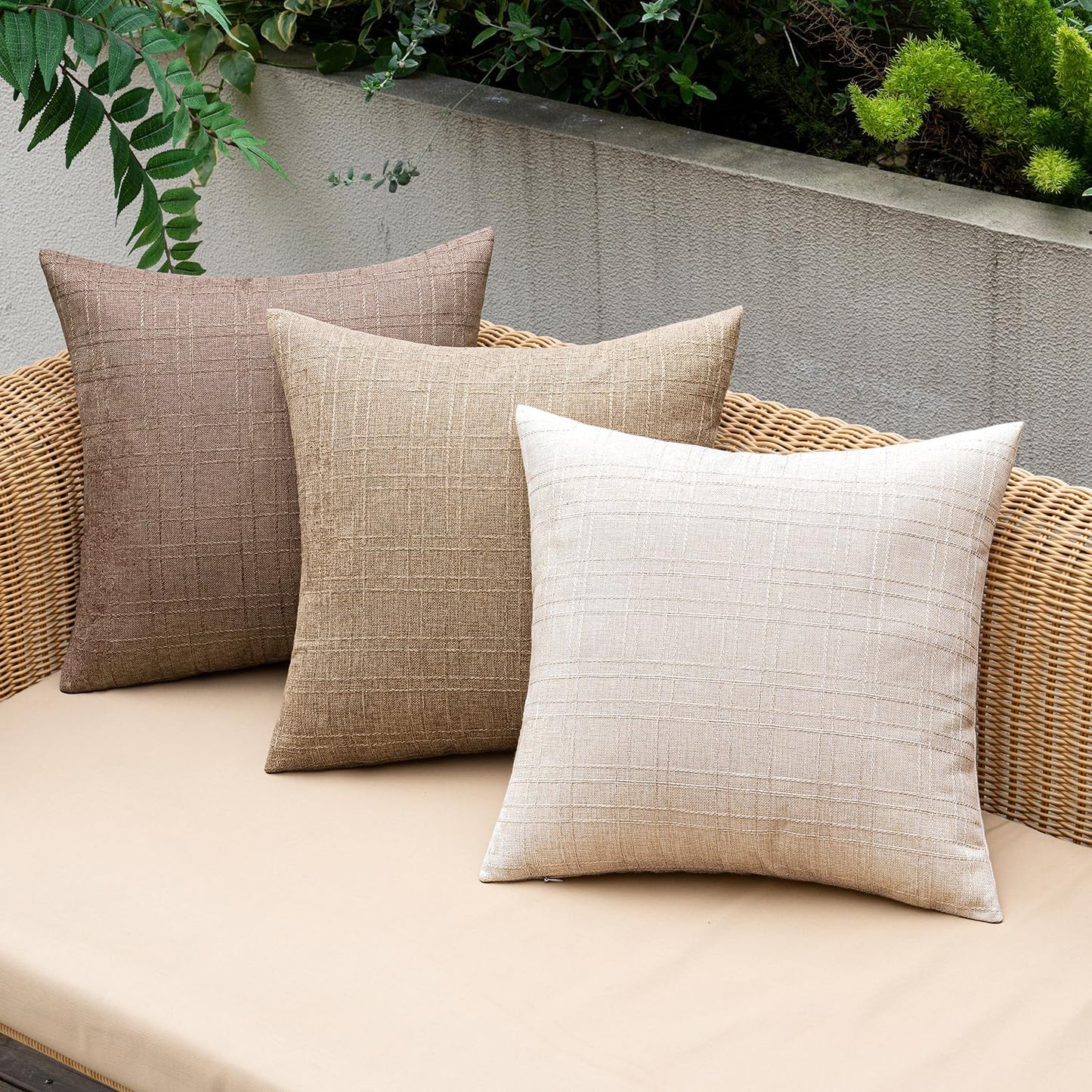 Outdoor Waterproof Throw Pillow Covers Decorative Farmhouse Water Resistant Cushion Covers for Tent Patio Garden Couch Sofa Pack of 2, 18X18 Inch Beige